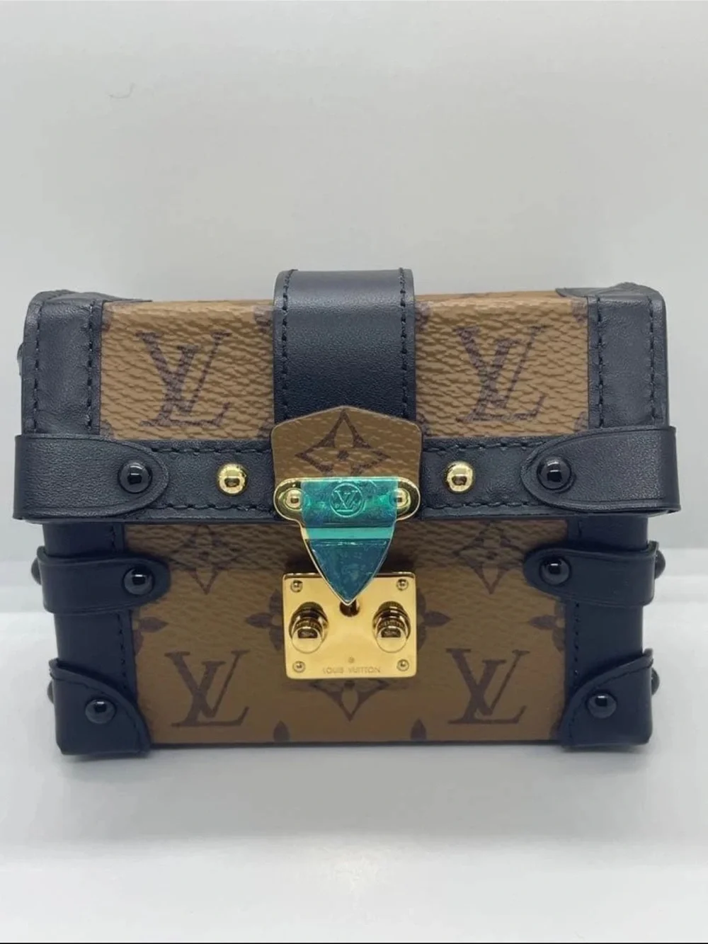 Louis Vuitton Brown Monogram Mini Trunk Bag with Black Accents and Gold Hardware